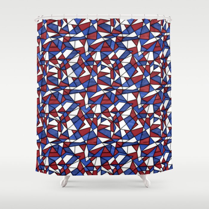 geometric pattern in stained glass style in blue, red and white colors Shower Curtain