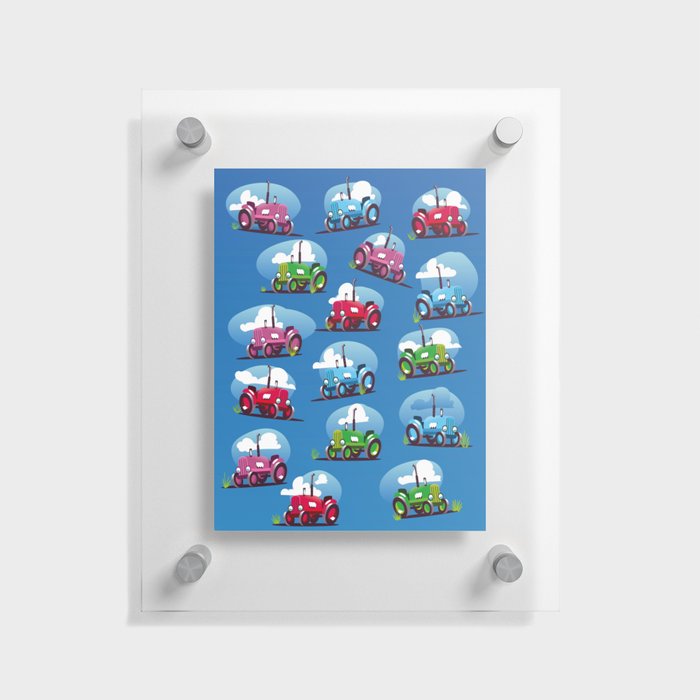 Tractors (blue background) Floating Acrylic Print