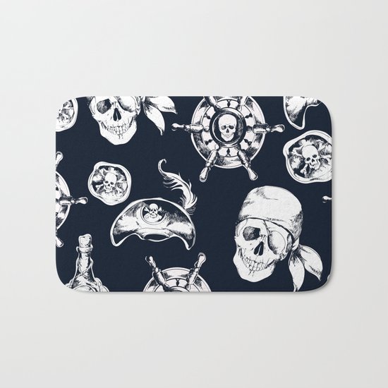 Navy Blue Pirate Pattern Bath Mat