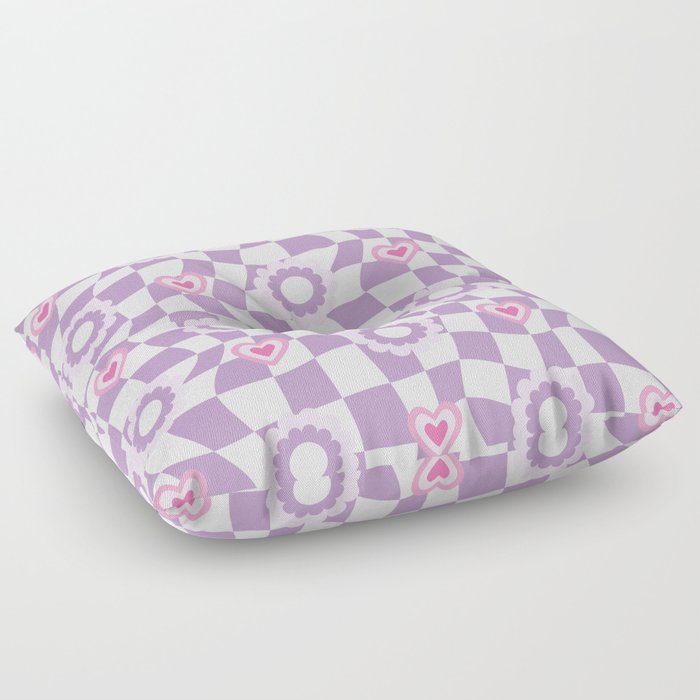 Floral Wavy Checkerboard-Psychedelic Pattern Floor Pillow