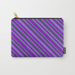 [ Thumbnail: Purple, Dark Slate Gray, and Dark Violet Colored Lines Pattern Carry-All Pouch ]