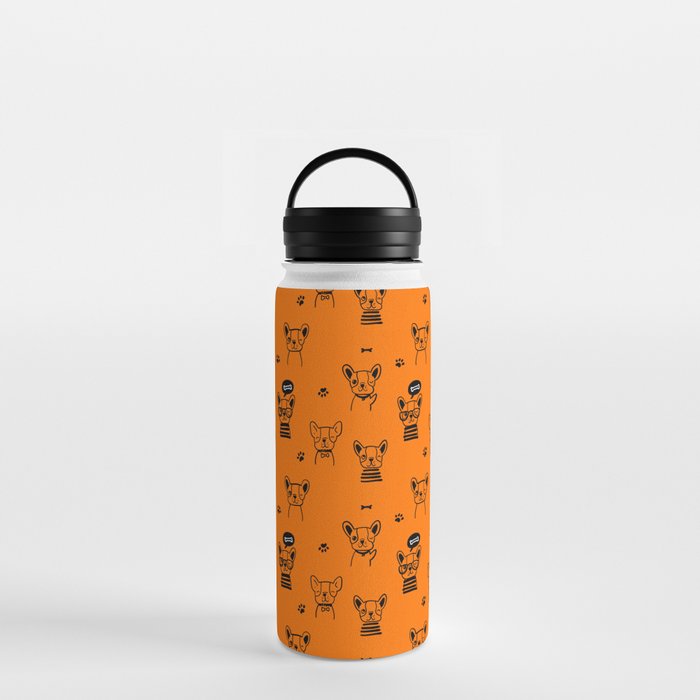 Orange and Black Hand Drawn Dog Puppy Pattern Water Bottle