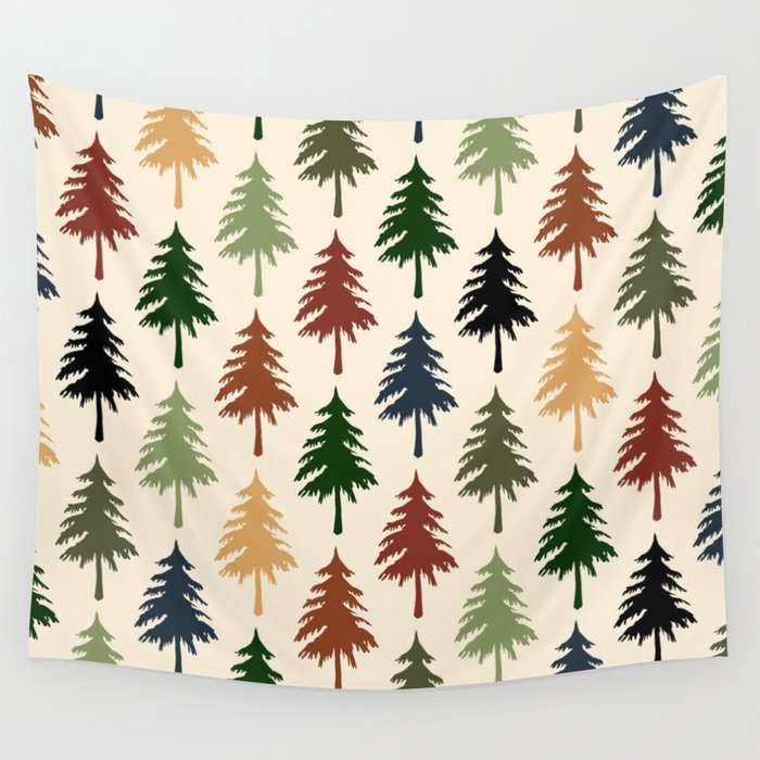 Colorful retro pine forest 2 Wall Tapestry