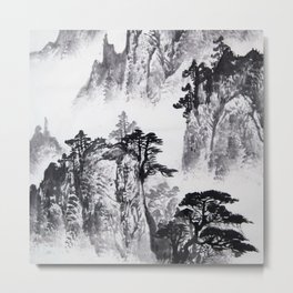 Chinese Traditional Charcoal Mountain Vista 1 Metal Print | Cloudforest, Traditionalchinese, Vista, Art, Chineseart, Charcoal, Blackandwhite, Charcoaldrawing, Traditional, Chinese 