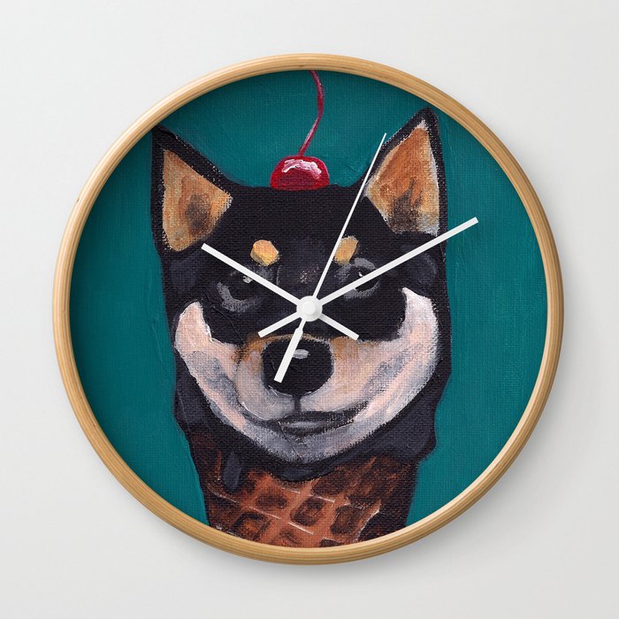 Cherry On Pup Black Tan Shiba Inu Wall Clock
