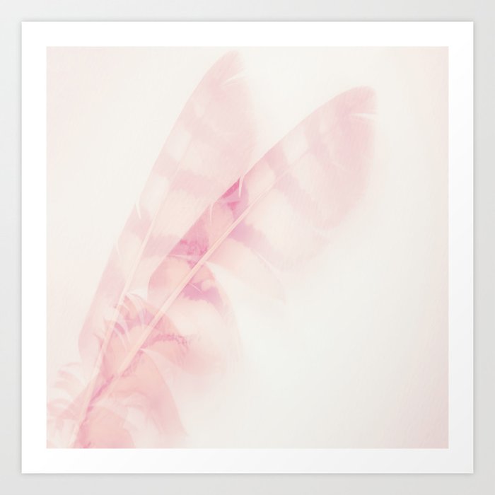 Pink feathers on a soft pastel background - beautiful and dreamy #decor  #society6 #buyart Art Print by Päivi Vikström