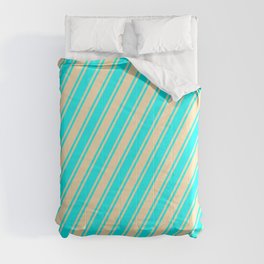 [ Thumbnail: Beige & Aqua Colored Lines/Stripes Pattern Comforter ]
