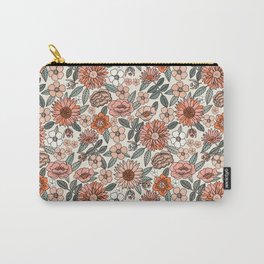 70s flowers - 70s, retro, spring, floral, florals, floral pattern, retro flowers, boho, hippie, earthy, muted Carry-All Pouch