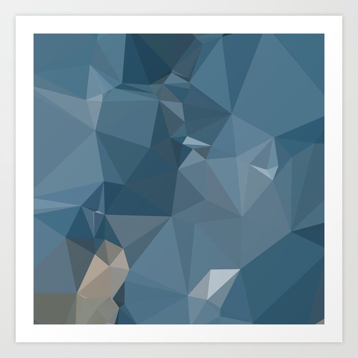 Cerulean Frost Blue Abstract Low Polygon Background Art Print