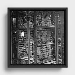 A book lovers dream - Cast-iron Book Alcoves Cincinnati Library black and white photography Framed Canvas