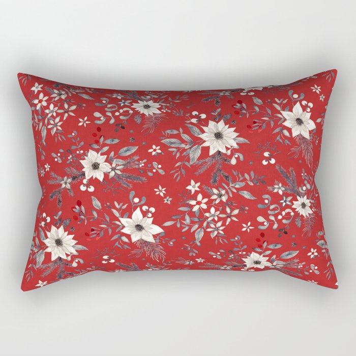 Vintage Christmas classic winter watercolor floral Rectangular Pillow