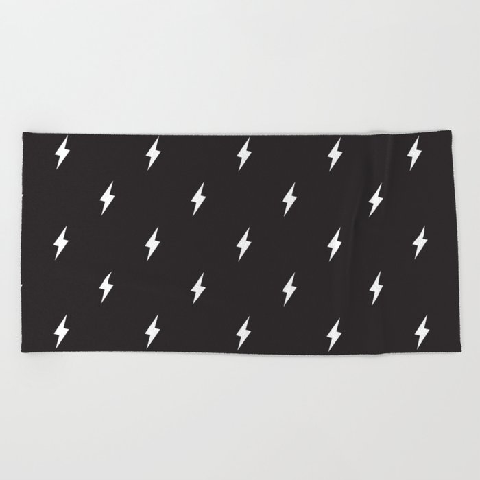 Lightning Bolt Pattern Black & White Beach Towel