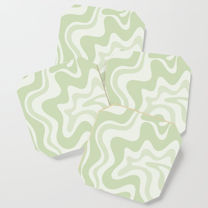 Retro Liquid Swirl Abstract Pattern in Pale Sage Green Coaster