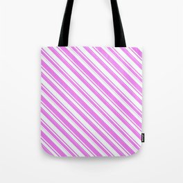 [ Thumbnail: Violet & Mint Cream Colored Striped/Lined Pattern Tote Bag ]