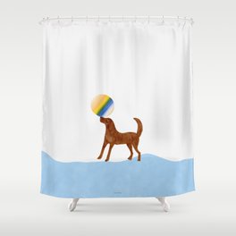 Dog and a Beach Ball - Brown Shower Curtain