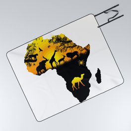 Map of Africa Camel,Giraffe,Elephant,lion,Birds,Spiders,Nature Picnic Blanket