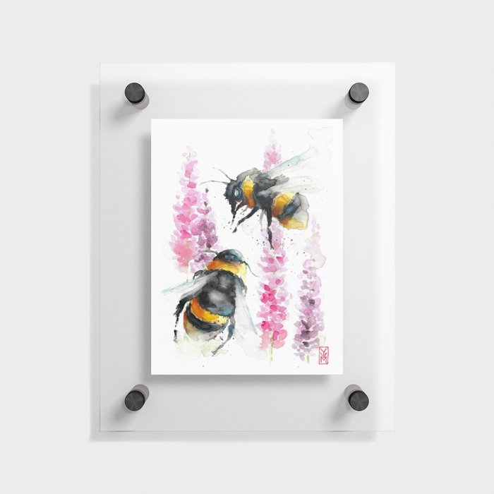 Bumblebees watercolor art Floating Acrylic Print