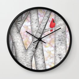 cardinals and birch trees Wall Clock
