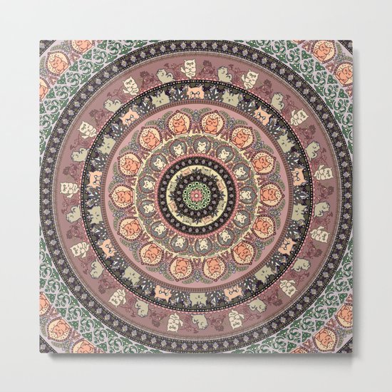 Cat Yoga Medallion Metal Print