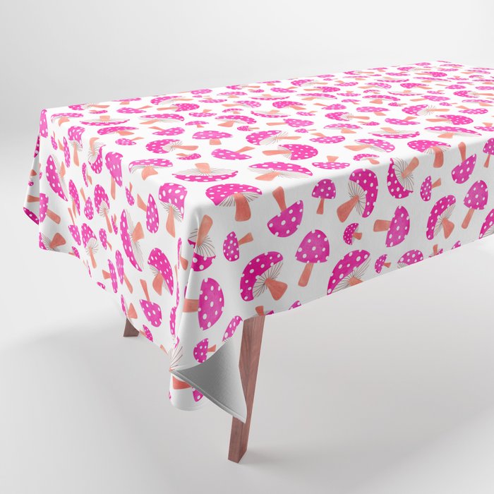 Happy Toadstools in Pink Tablecloth