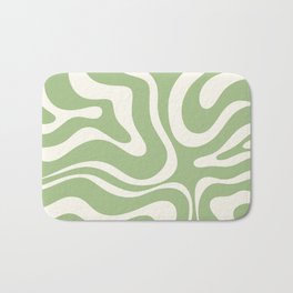 Modern Liquid Swirl Abstract Pattern in Light Sage Green and Cream Bath Mat