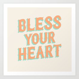 Southern Snark: Bless your heart (retro coral orange and turquoise) Art Print