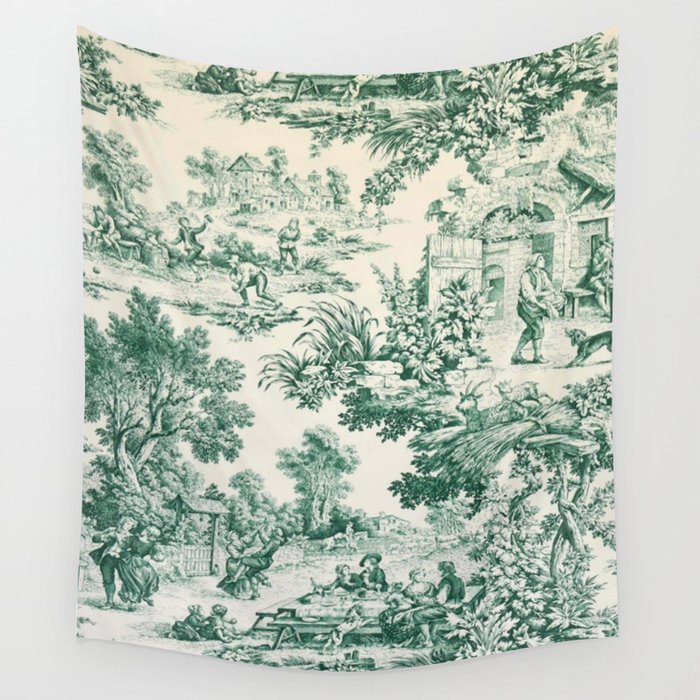 Green Toile de Jouy Wall Tapestry