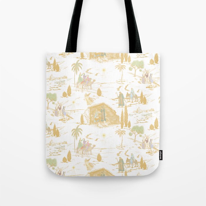  Toile Nativity Story of Jesus' Birth in Gold with color accents Tote Bag