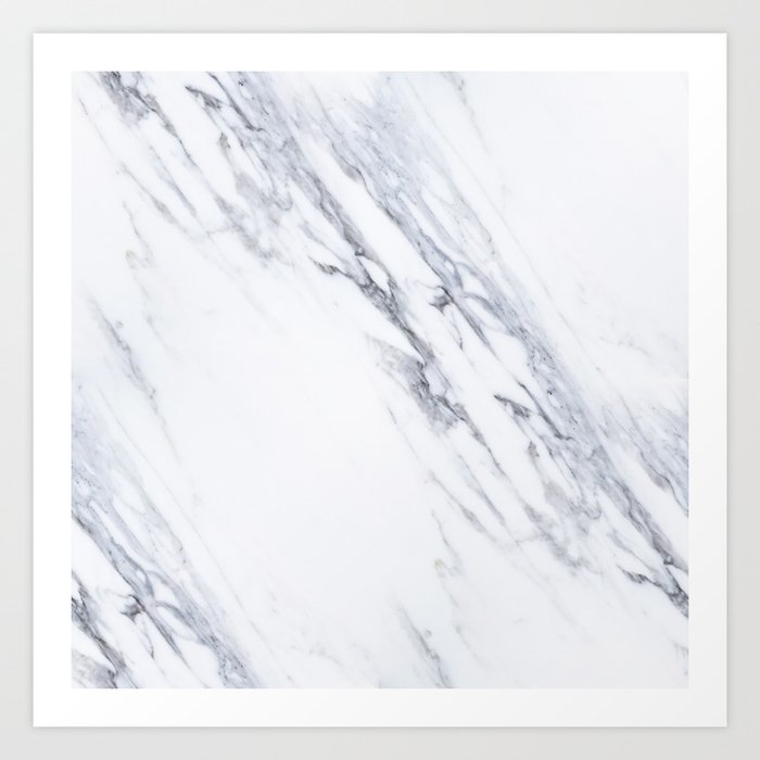 White Marble with Classic Black Veins Art Print