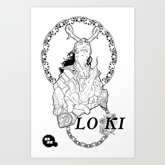 Loki God Of Mischief And Lies Black And White Art Print By Brianhollinsart Society6