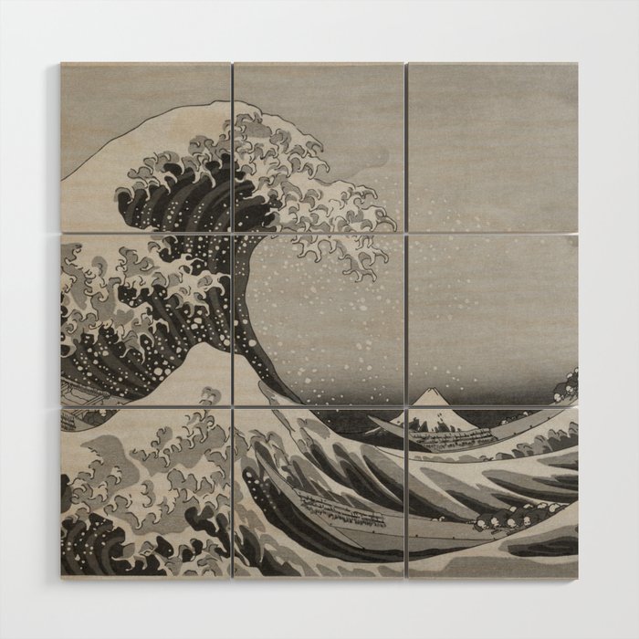 Black White Japanese Great Wave Off Kanagawa By Hokusai Wood