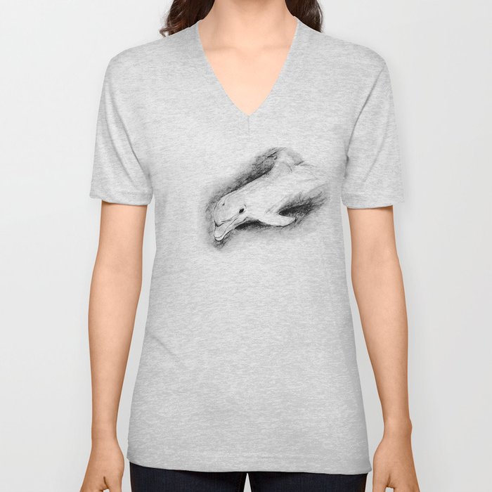 white dolphin V Neck T Shirt
