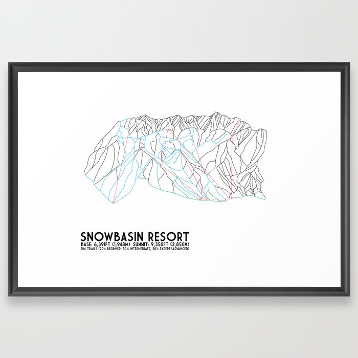Snowbasin, UT - Minimalist Trail Art Framed Art Print