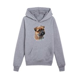 Brussels Griffon Small Dog Breed Watercolor Painting Kids Pullover Hoodies