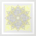 Sunny Doodle Mandala in Yellow & Grey Art Print