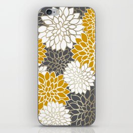Dahlia Blooms in Gray, Yellow, Gold and White iPhone Skin