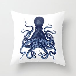 Watercolor blue vintage octopus Throw Pillow