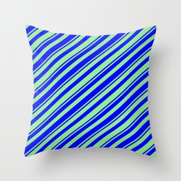 [ Thumbnail: Blue & Light Green Colored Striped Pattern Throw Pillow ]