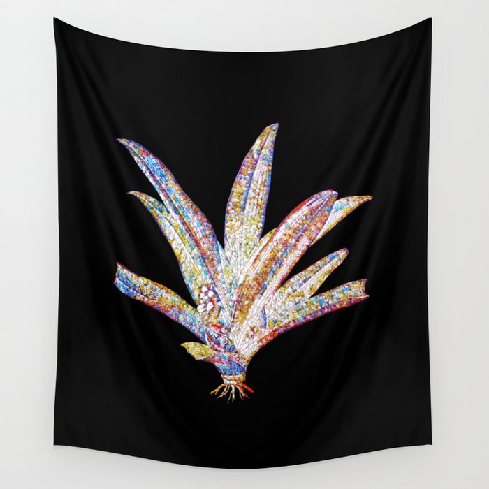 Floral Boat Lily Mosaic on Black Wall Tapestry
