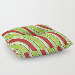 [ Thumbnail: Red, Light Green, Green & Mint Cream Colored Lines Pattern Floor Pillow ]
