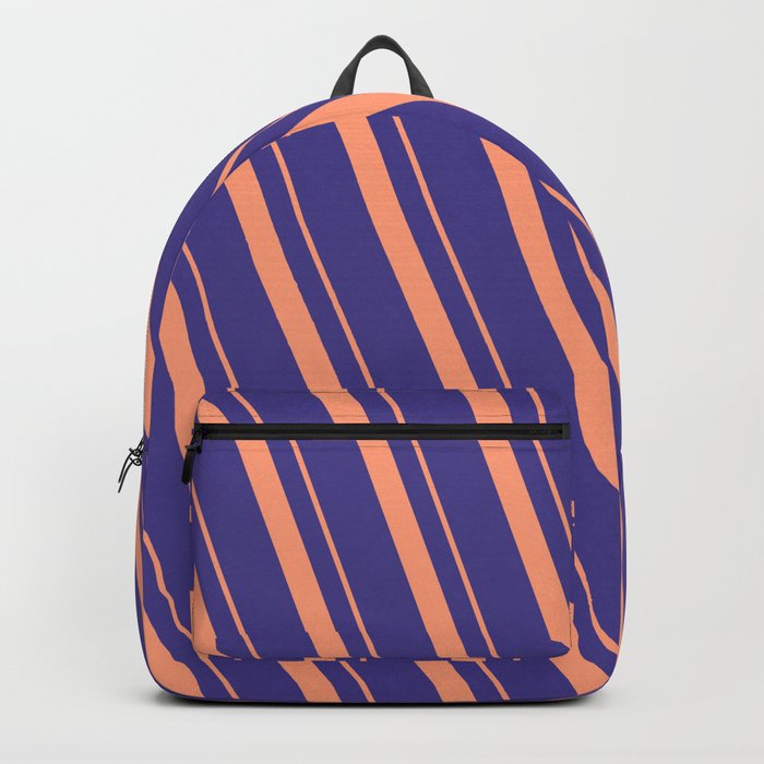 Light Salmon and Dark Slate Blue Colored Lines/Stripes Pattern Backpack