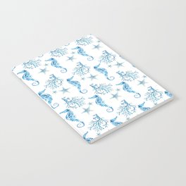 Coastal Blue Seahorse Coral and Starfish Pattern Notebook