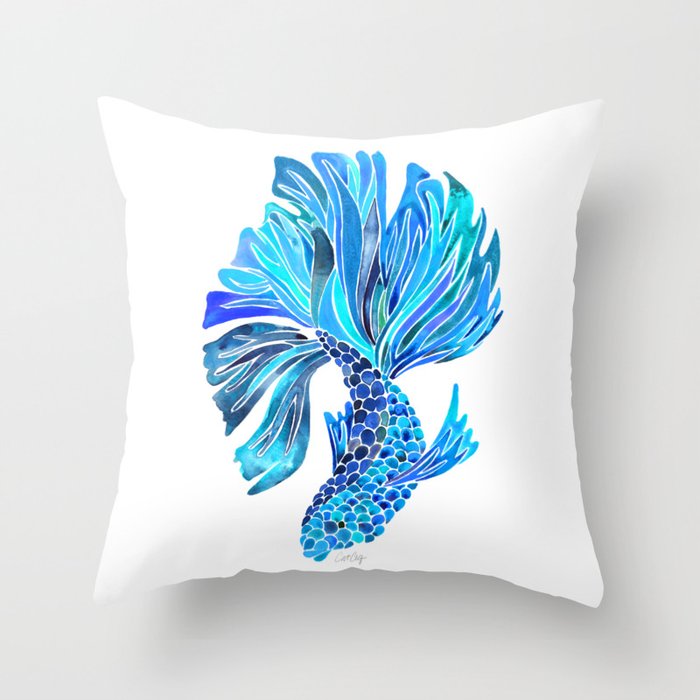 Siamese Fighting Fish – Blue Throw Pillow