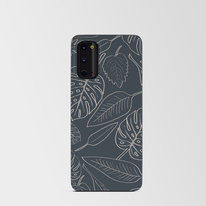Monstera leaves dark blue Android Card Case