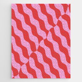 Retro Wavy Abstract Pattern in Red & Pink Jigsaw Puzzle