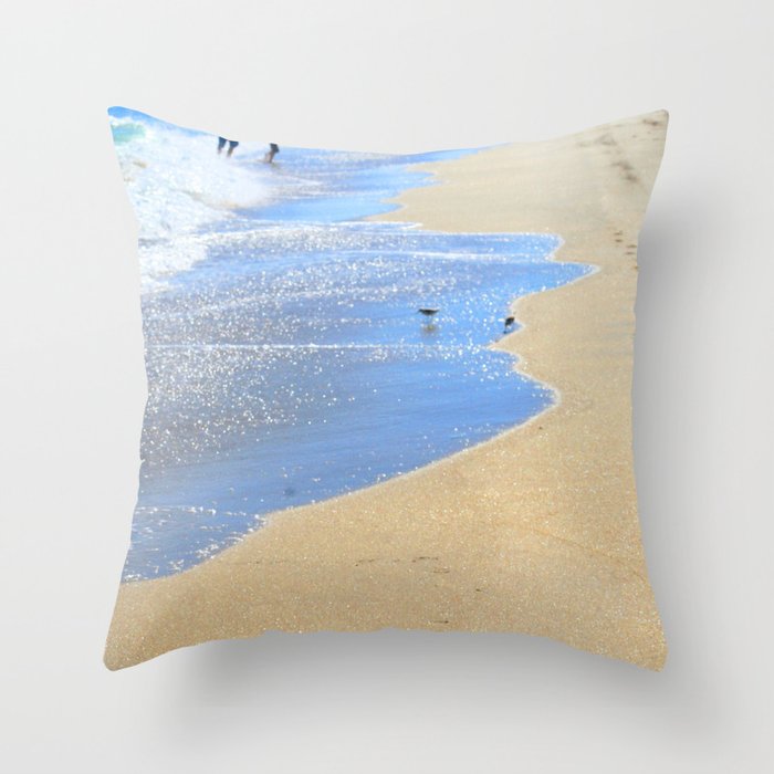 seascape 005: father, son, & 2 sandpipers Throw Pillow