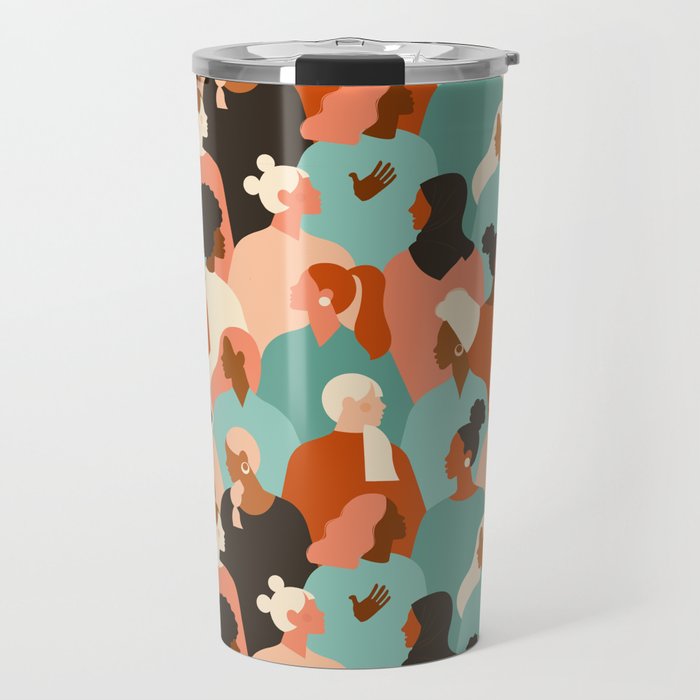Female diverse faces of different ethnicity Travel Mug