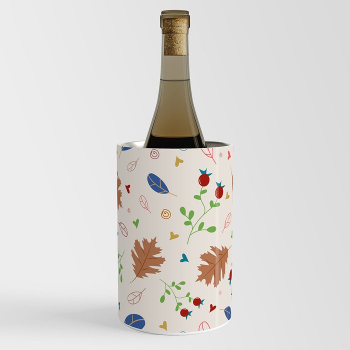 Autumn Vintage Leaves, Florals, and Berries Seamless Pattern Wine Chiller