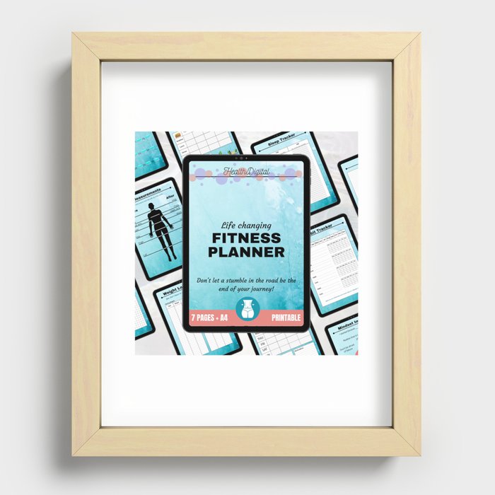 Fitness Planner Bundle Digital Workout Meal Tracking Weight Loss Journal Water Sleep Habit Tracker Notes Health Wellbeing Printable Recessed Framed Print