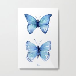Two Blue Butterflies Watercolor Metal Print